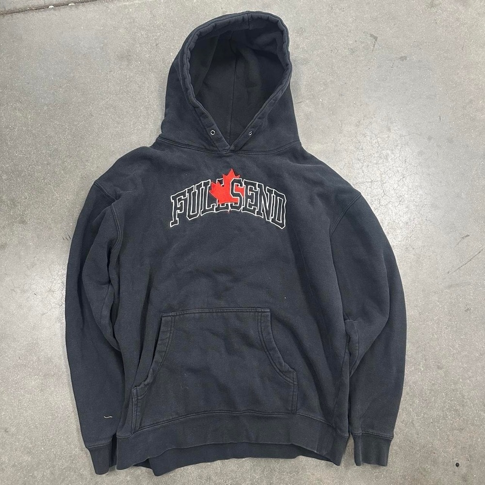 Full Send Nelk Boys Hoodie spell-out arched text + red maple leaf Size Large